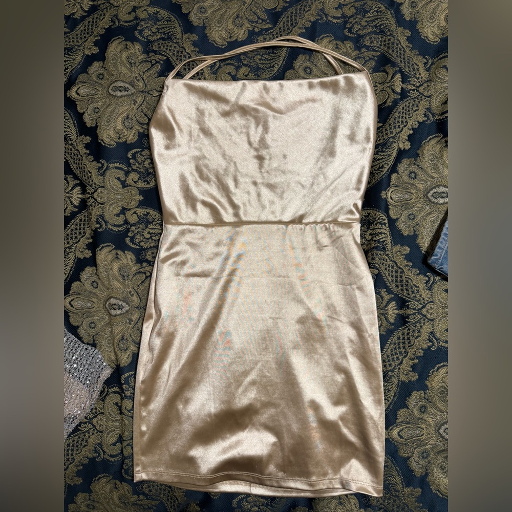 Elegant Gold Satin Dress